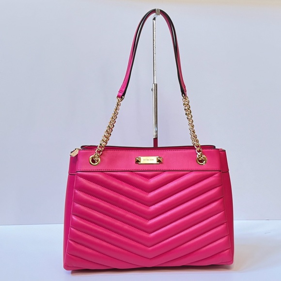 Michael Kors Whitney Medium Tote Shoulder Bag Qulited Stripe Electric Pink - Picture 4 of 16